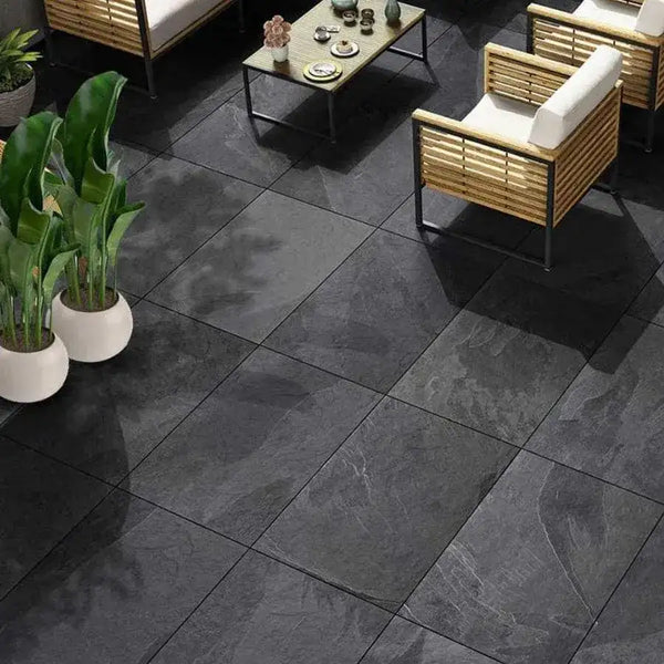 black paving slabs