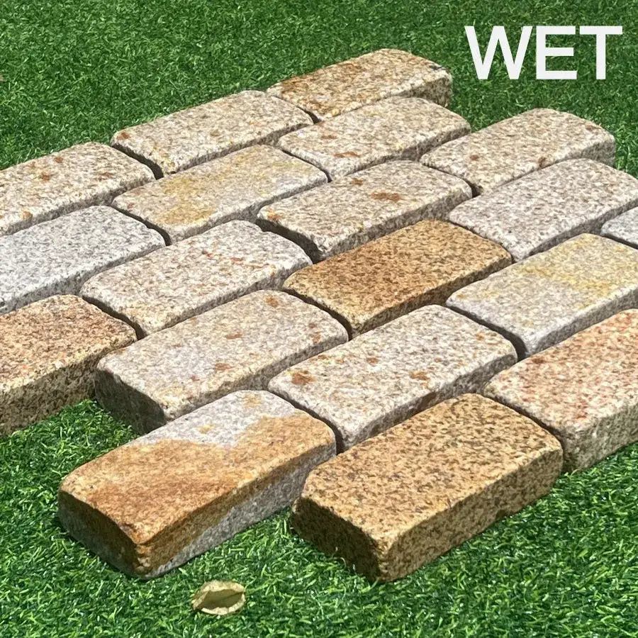 Yellow Gold Granite Setts Sawn Tumbled 200x100x50mm – Paving Slabs IE